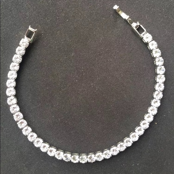 Silver 3-4mm Full Drill Fine Tennis Bridal Eternity Bracelet - Picture 9 of 16